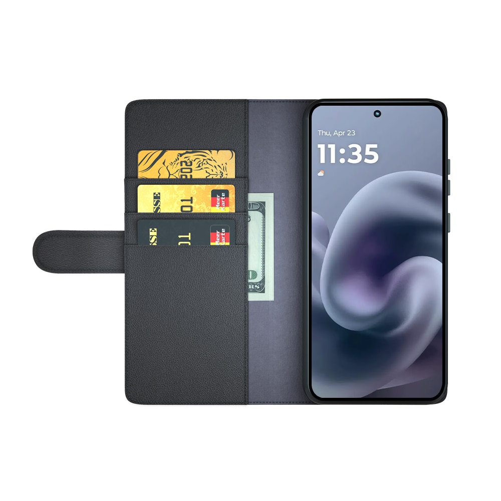 Étui en cuir veritable Motorola Moto G86, Noir