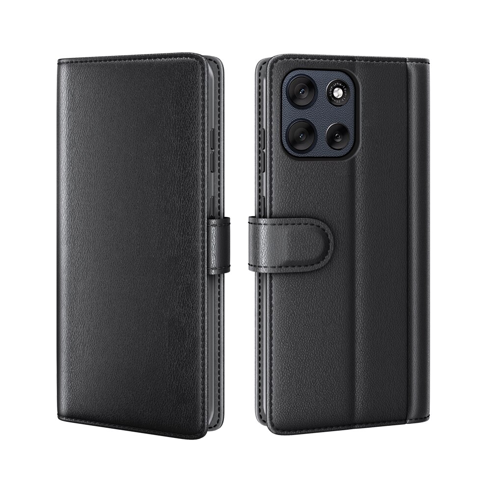 Étui en cuir veritable Motorola Moto G56, Noir