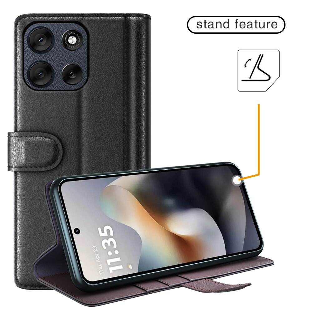 Étui en cuir veritable Motorola Moto G56, Noir