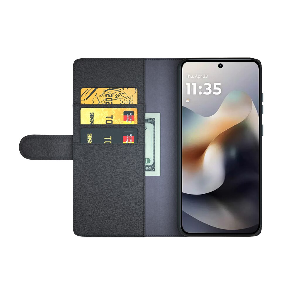 Étui en cuir veritable Motorola Moto G56, Noir
