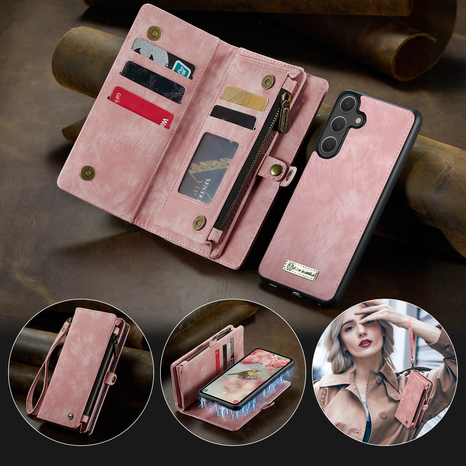 Étui portefeuille multi-cartes Samsung Galaxy S25 FE, Rose