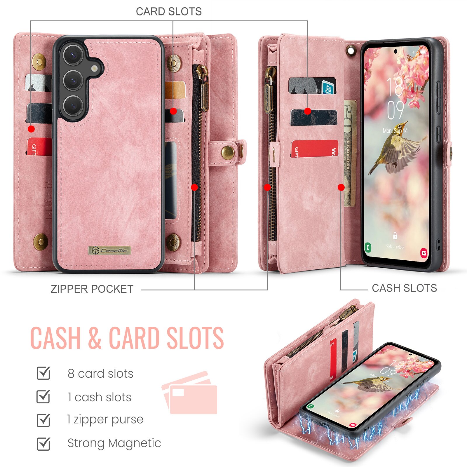 Étui portefeuille multi-cartes Samsung Galaxy S25 FE, Rose