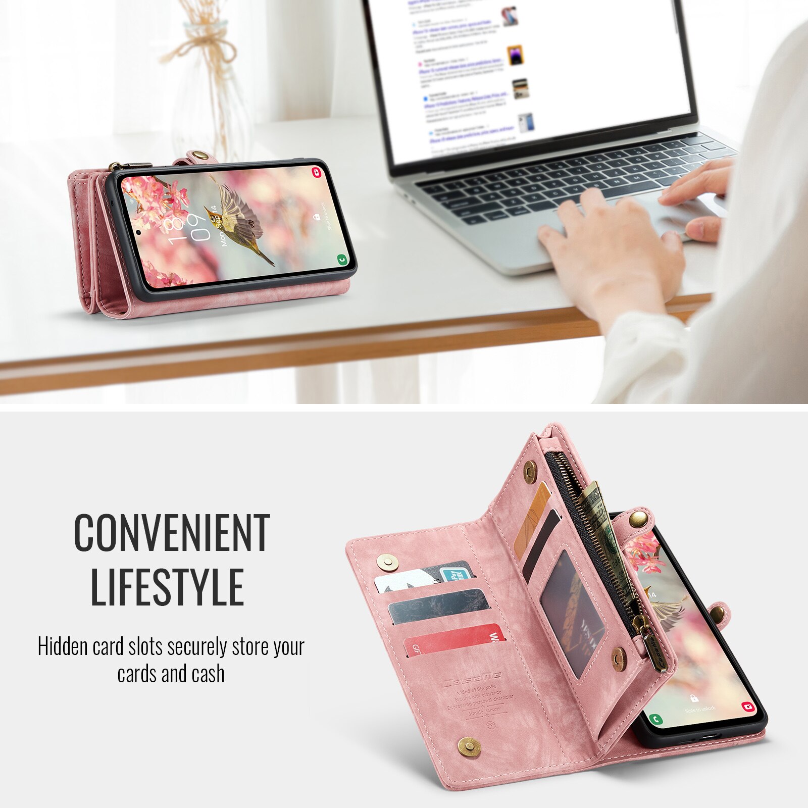 Étui portefeuille multi-cartes Samsung Galaxy S25 FE, Rose