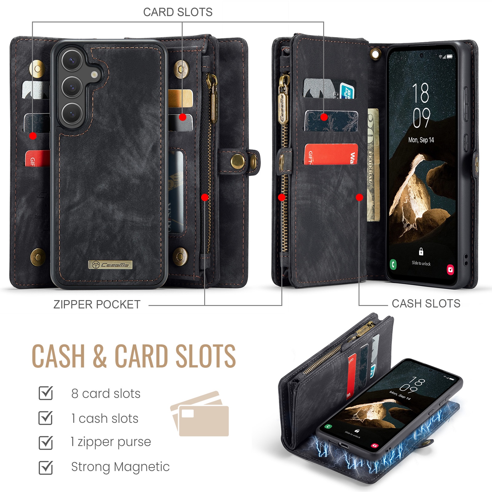 Étui portefeuille multi-cartes Samsung Galaxy S25 FE, Gris
