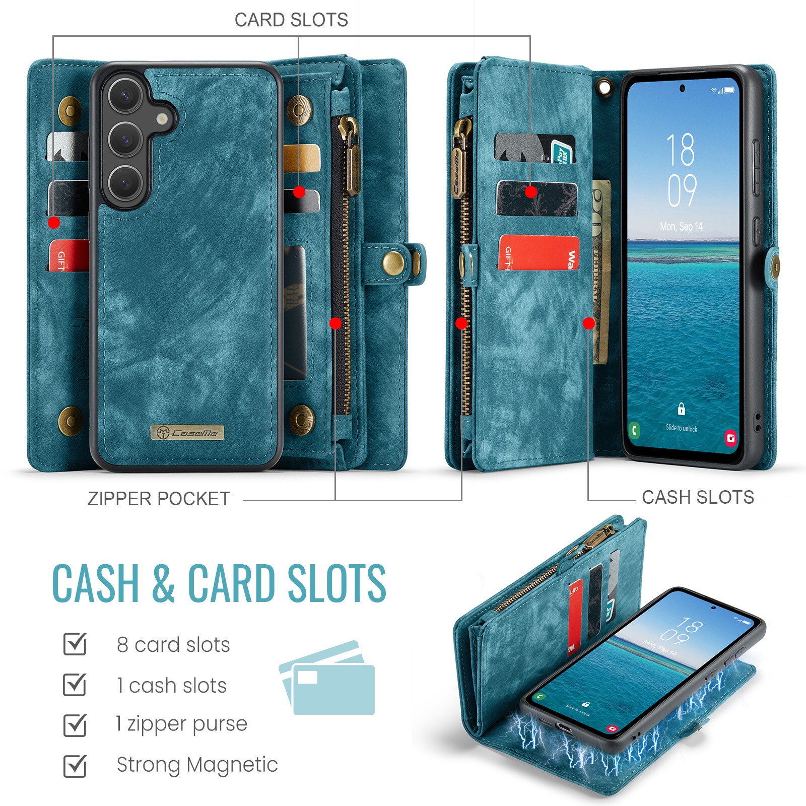 Étui portefeuille multi-cartes Samsung Galaxy S25 FE, Bleu