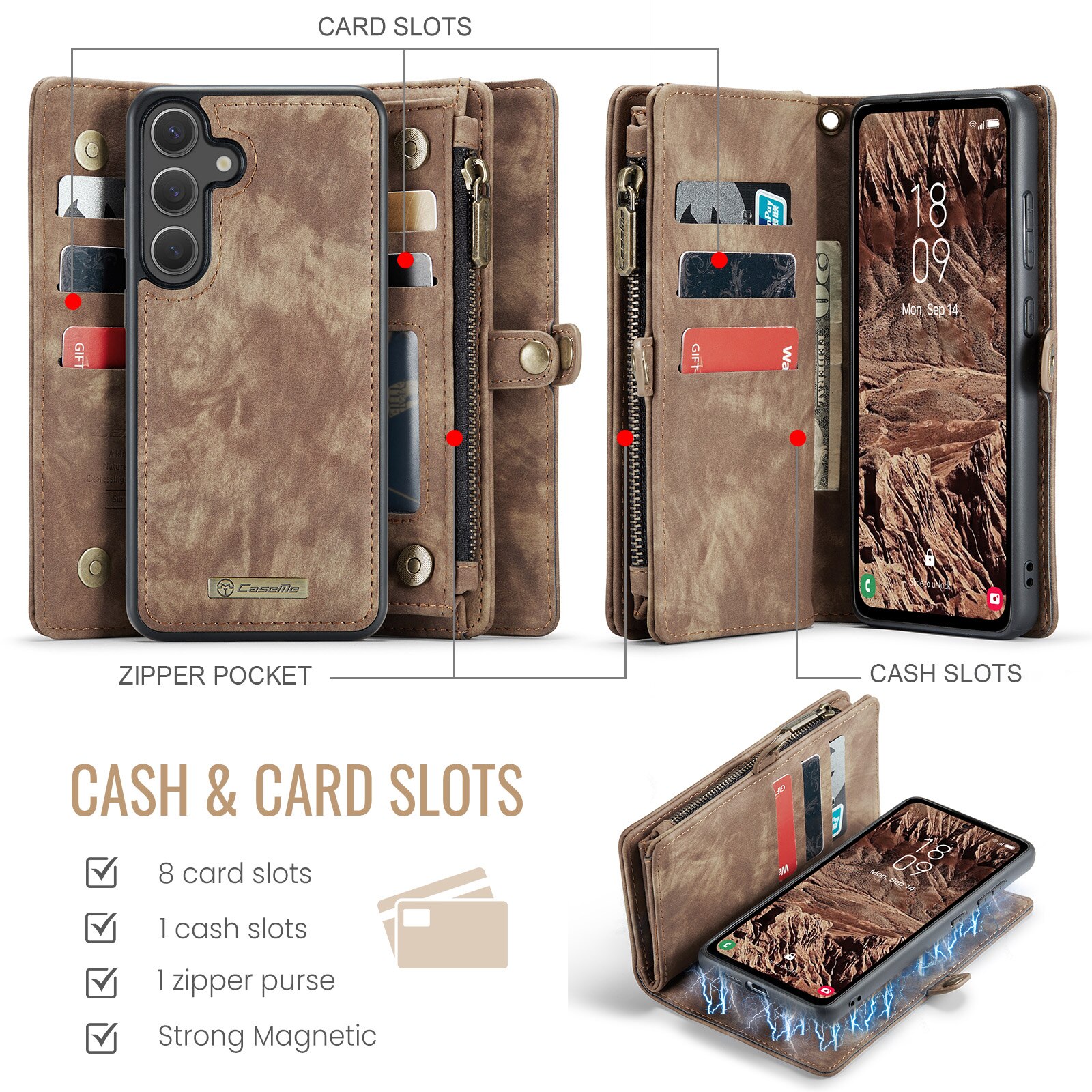 Étui portefeuille multi-cartes Samsung Galaxy S25 FE, Marron