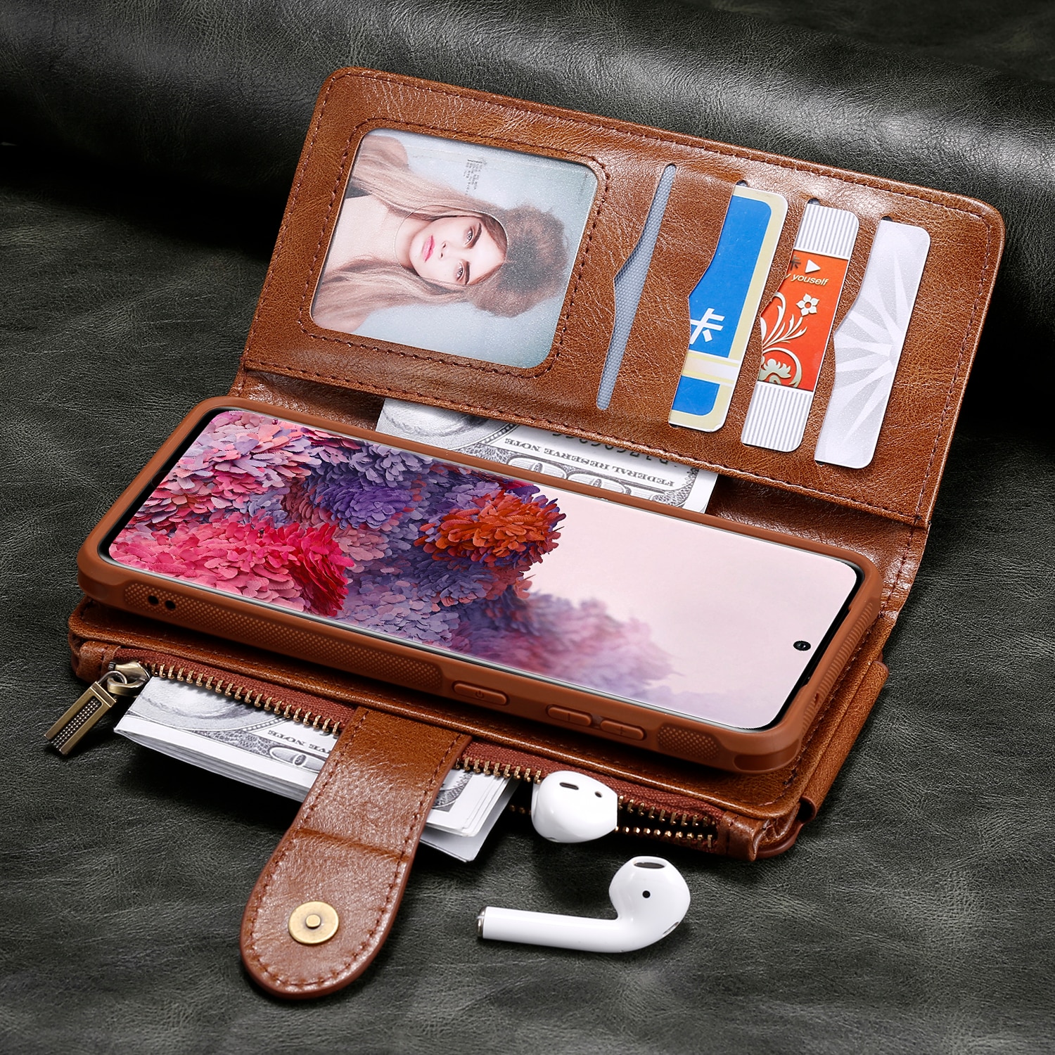 Magnet Leather Multi Wallet iPhone 17 Pro, Marron