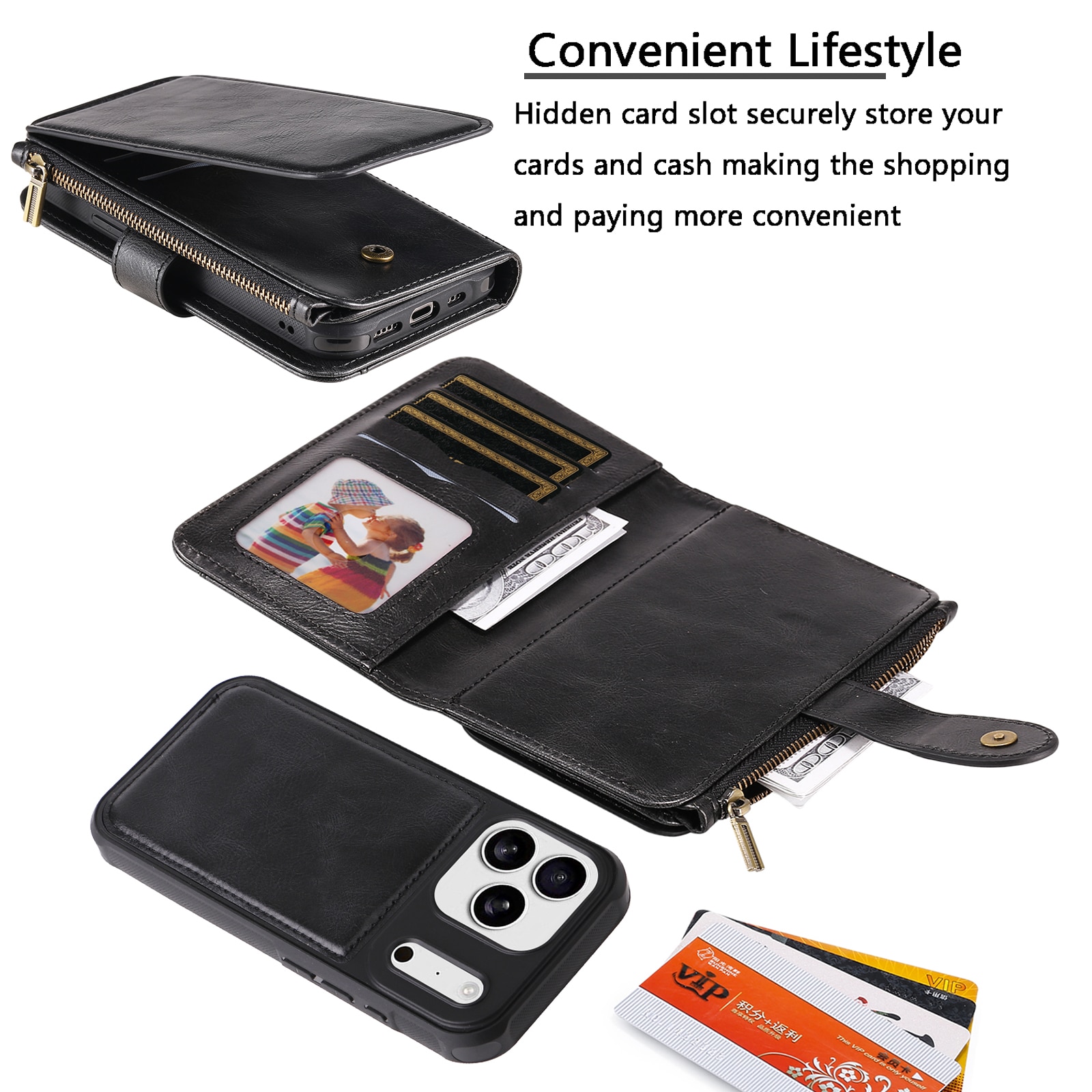 Magnet Leather Multi Wallet iPhone 17 Pro, noir