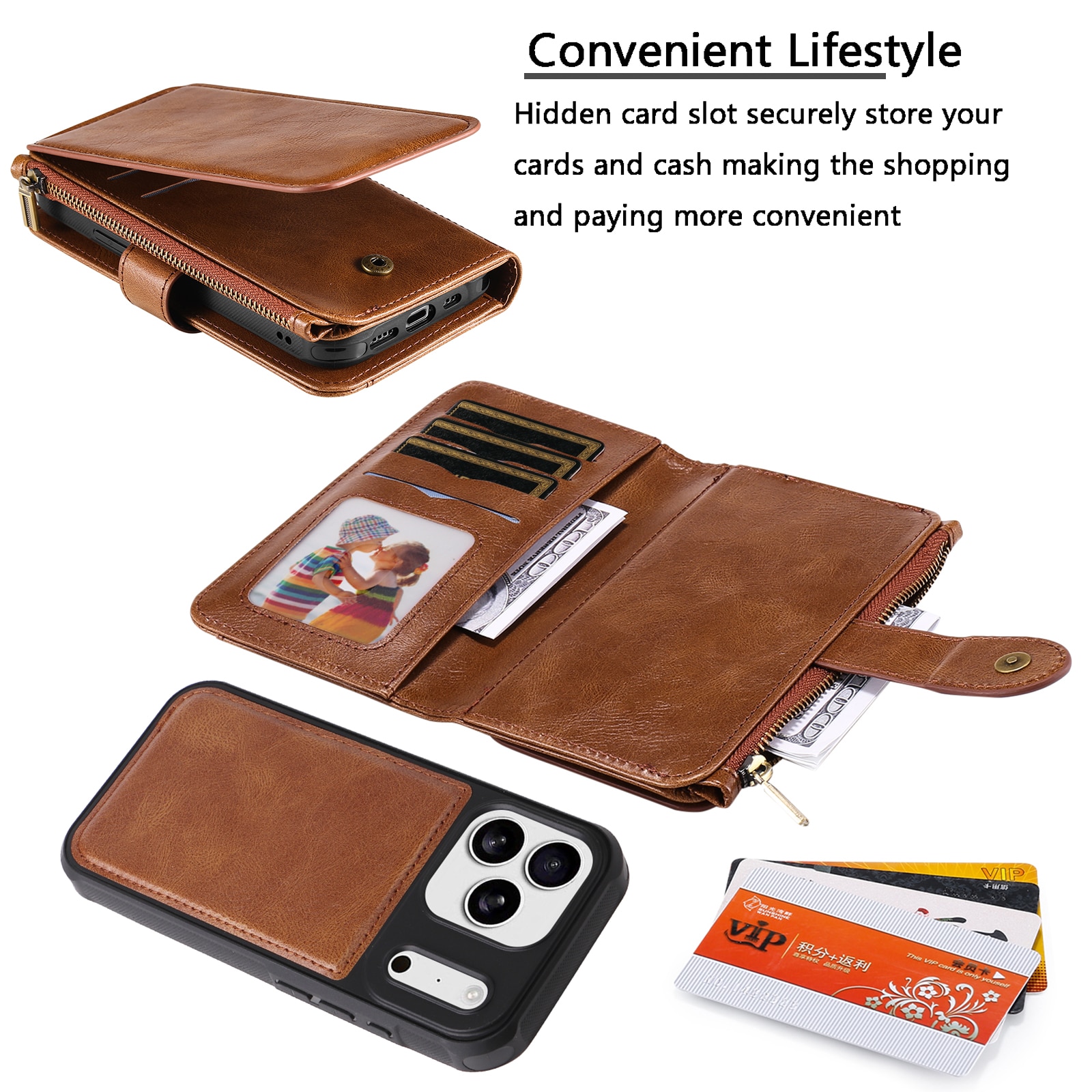 Magnet Leather Multi Wallet iPhone 17 Pro Max, Marron