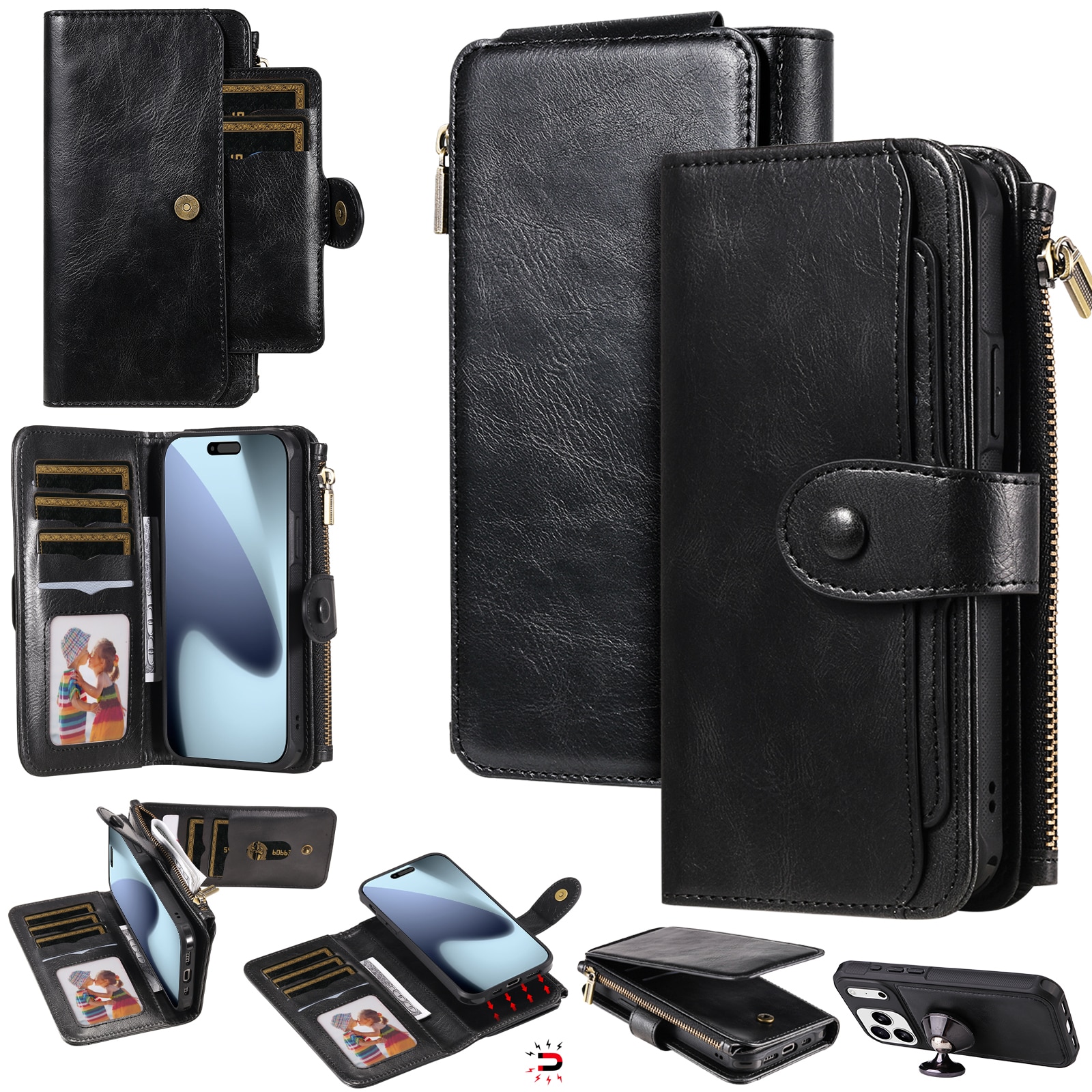 Magnet Leather Multi Wallet iPhone 17 Pro Max, noir