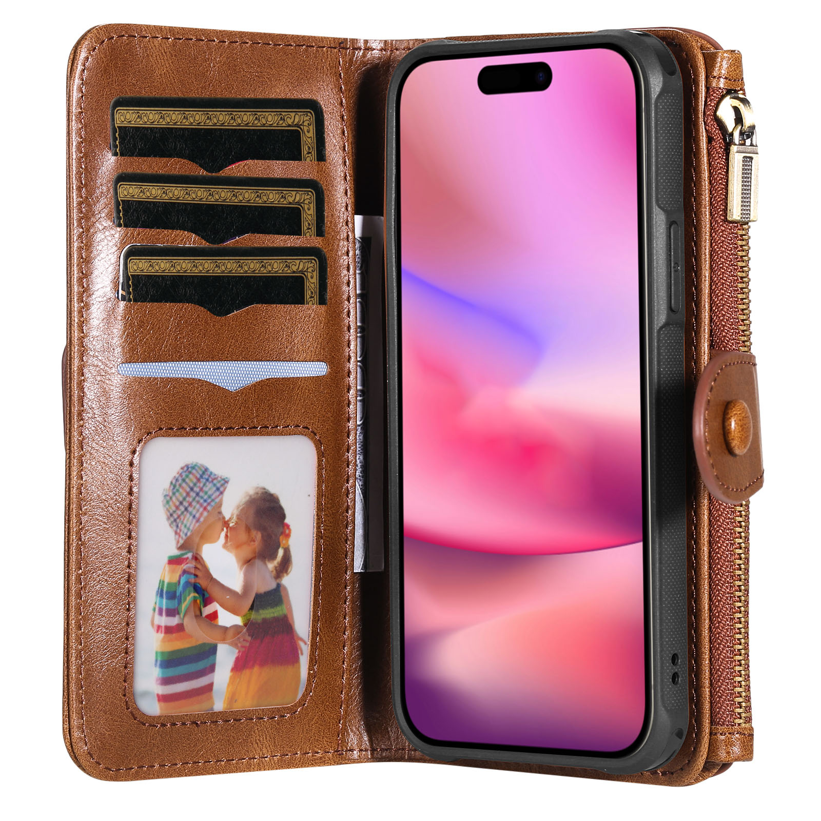 Magnet Leather Multi Wallet iPhone 17, Marron