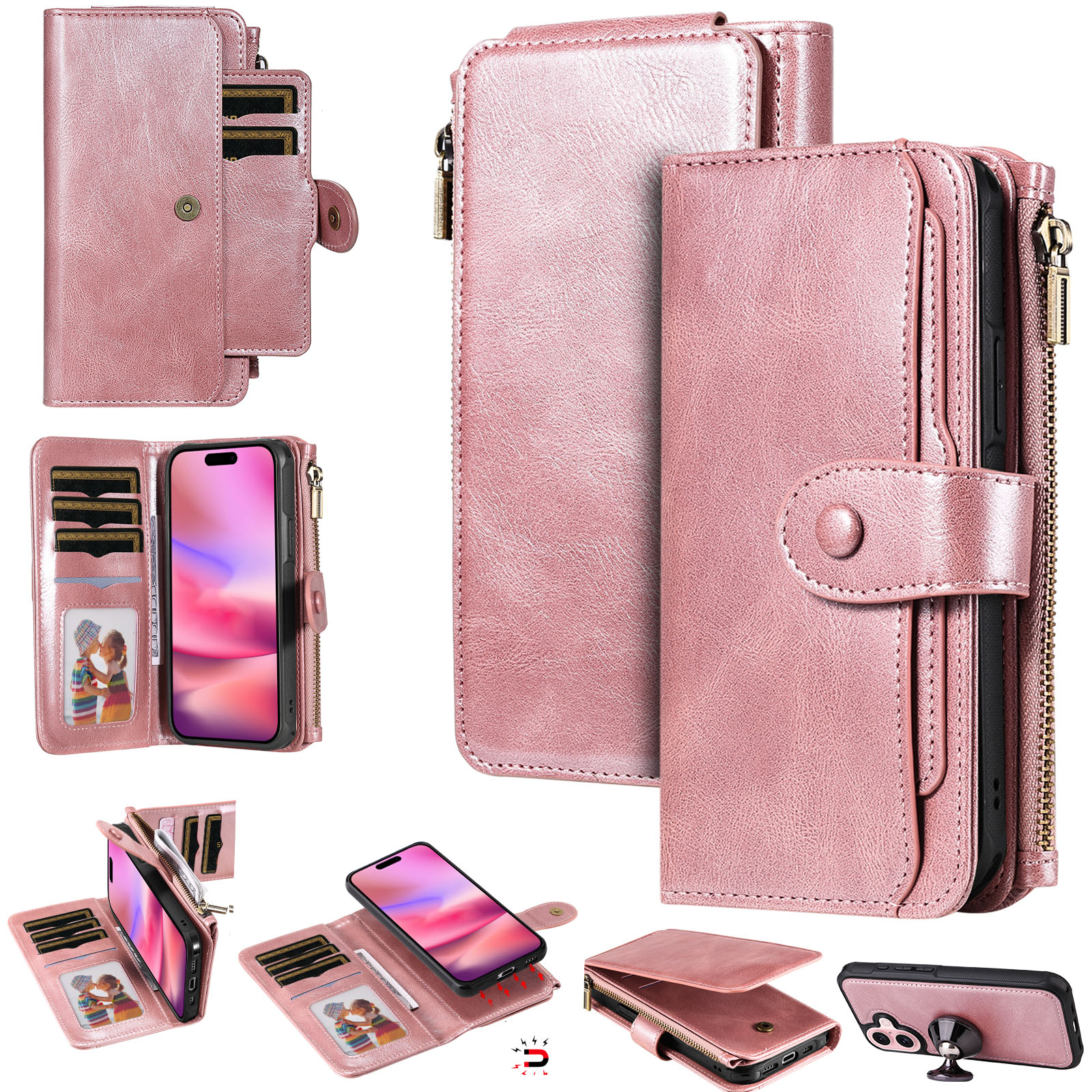 Magnet Leather Multi Wallet iPhone 17, Rose