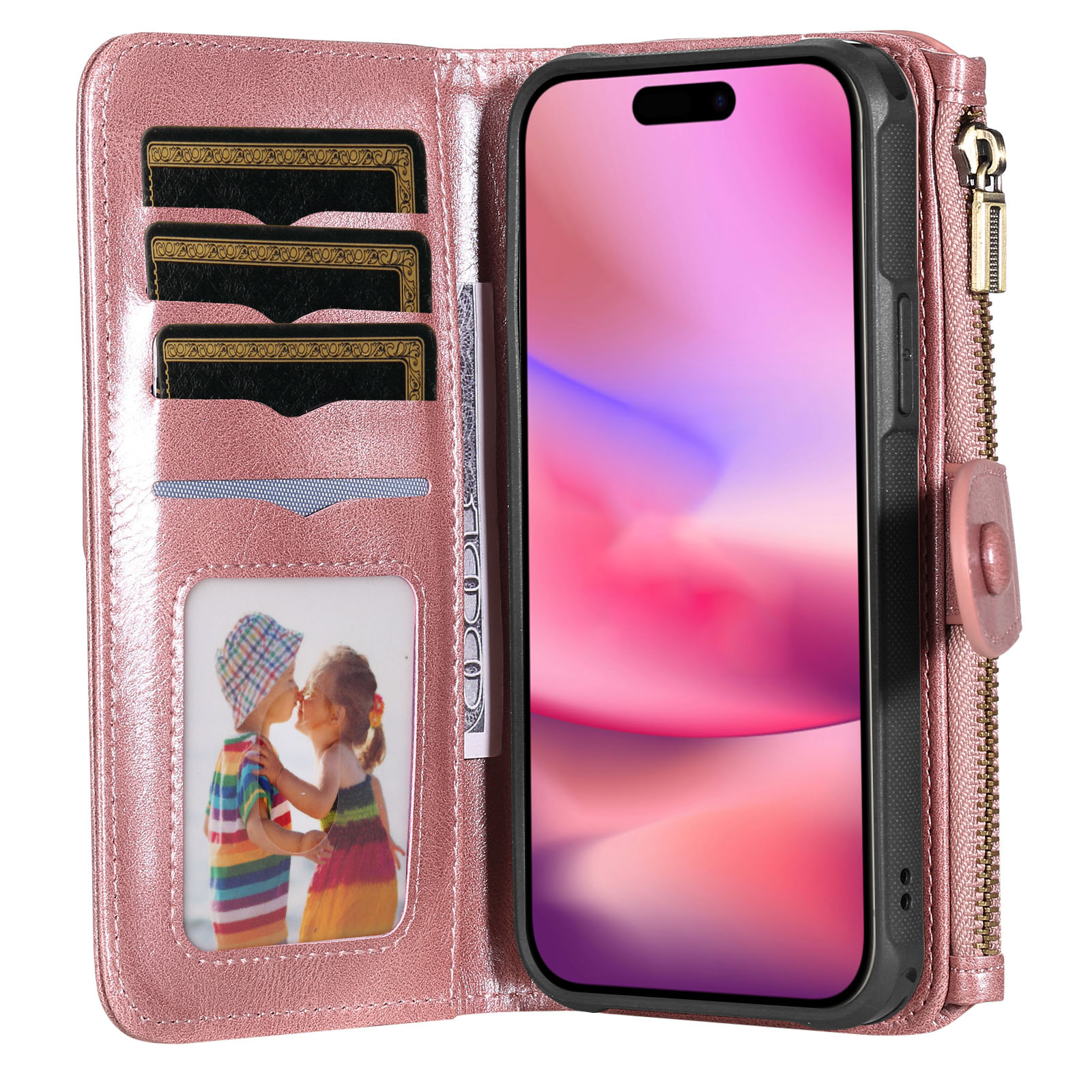 Magnet Leather Multi Wallet iPhone 17, Rose