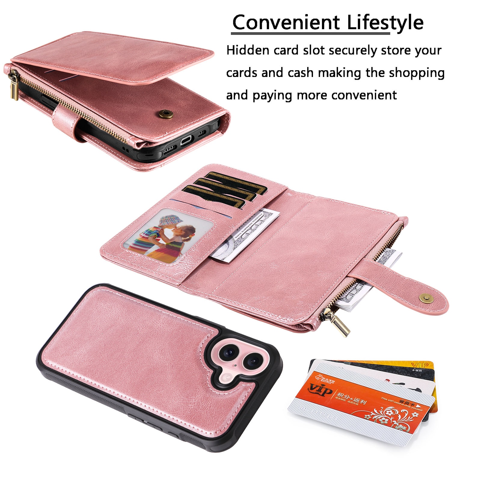 Magnet Leather Multi Wallet iPhone 17, Rose