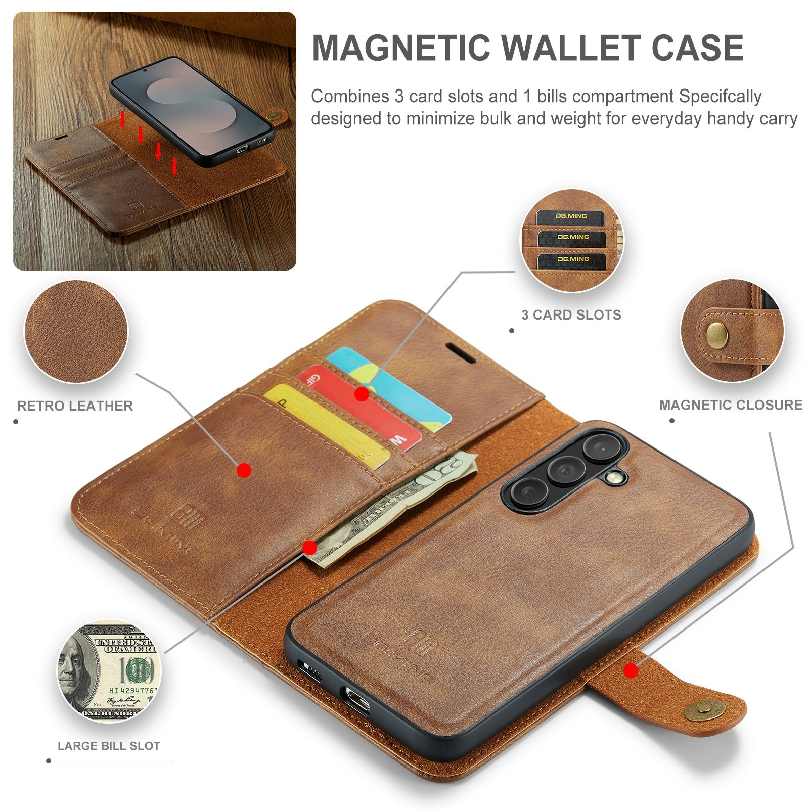 Étui portefeuille Magnet Wallet Samsung Galaxy S25 FE, Cognac