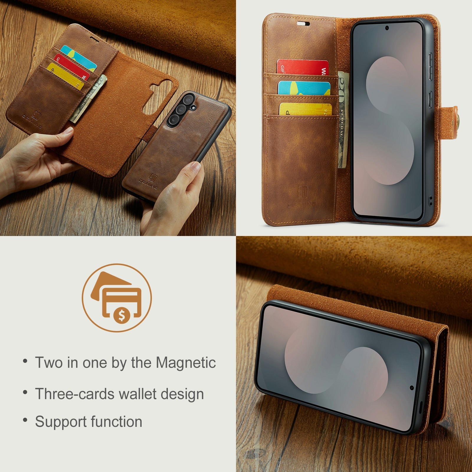 Étui portefeuille Magnet Wallet Samsung Galaxy S25 FE, Cognac