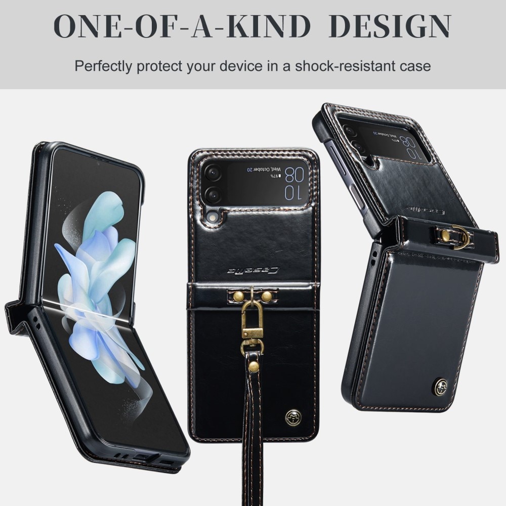 Étui en cuir Handstrap Samsung Galaxy Z Flip 4 Noir