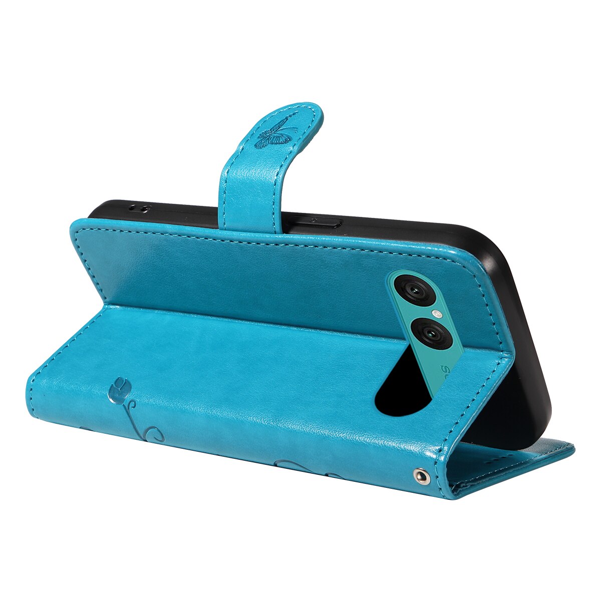 Étui en cuir à papillons pour Sony Xperia 10 VII, Bleu