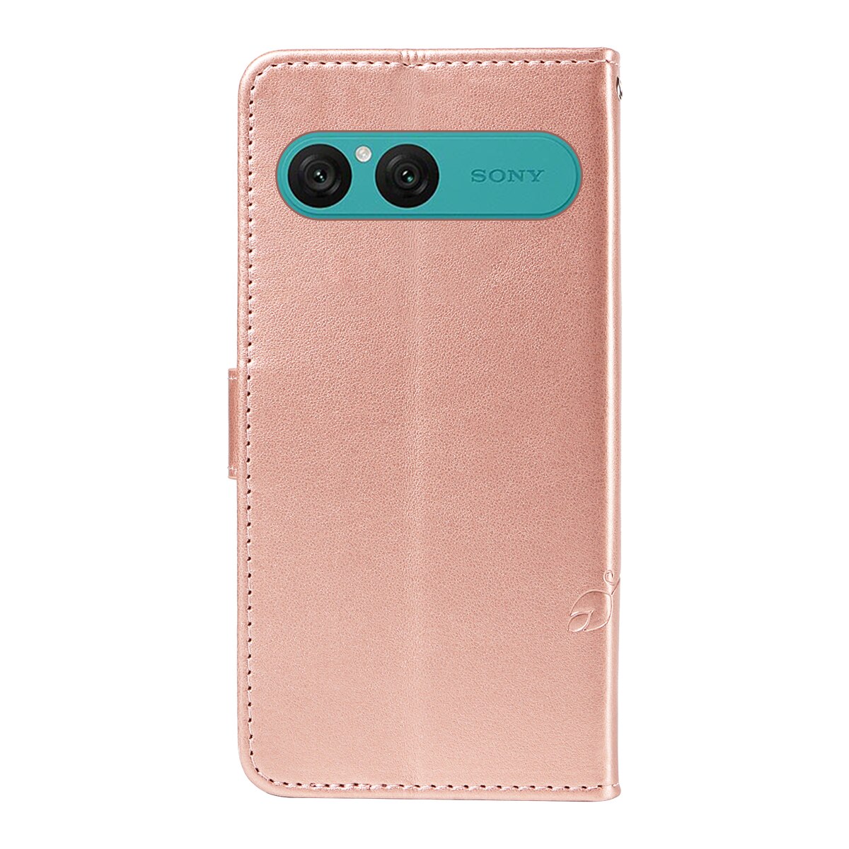 Étui en cuir à papillons pour Sony Xperia 10 VII, Or rose