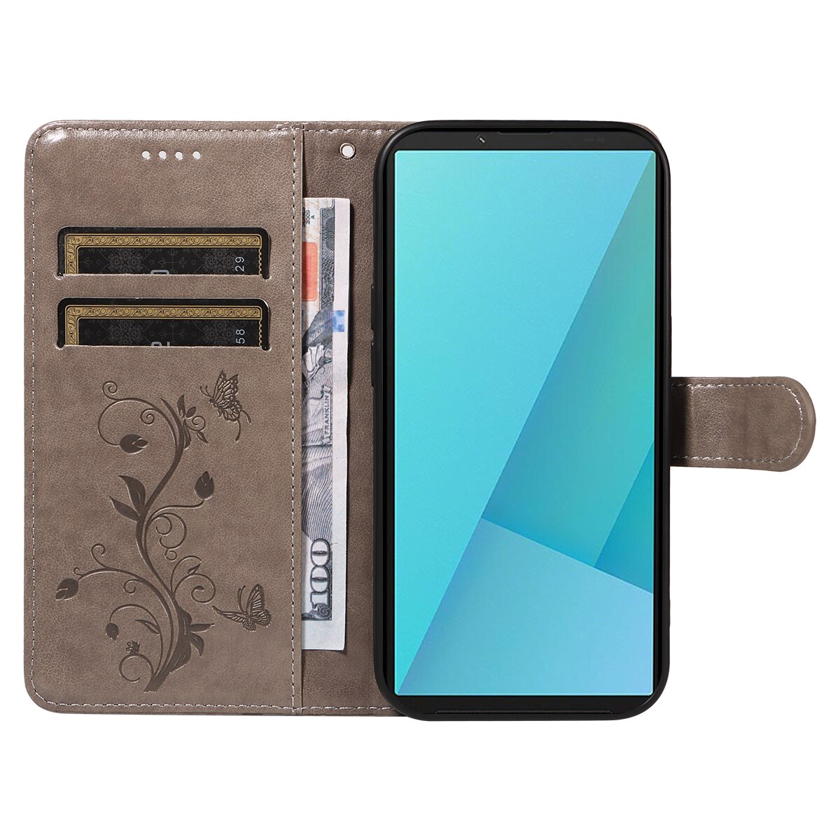 Étui en cuir à papillons pour Sony Xperia 10 VII, Gris