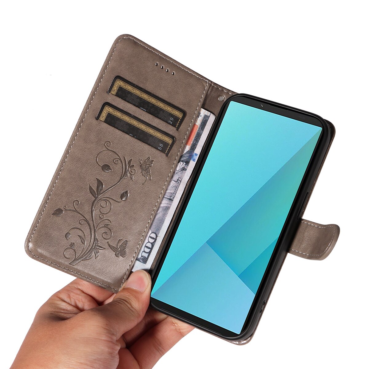 Étui en cuir à papillons pour Sony Xperia 10 VII, Gris