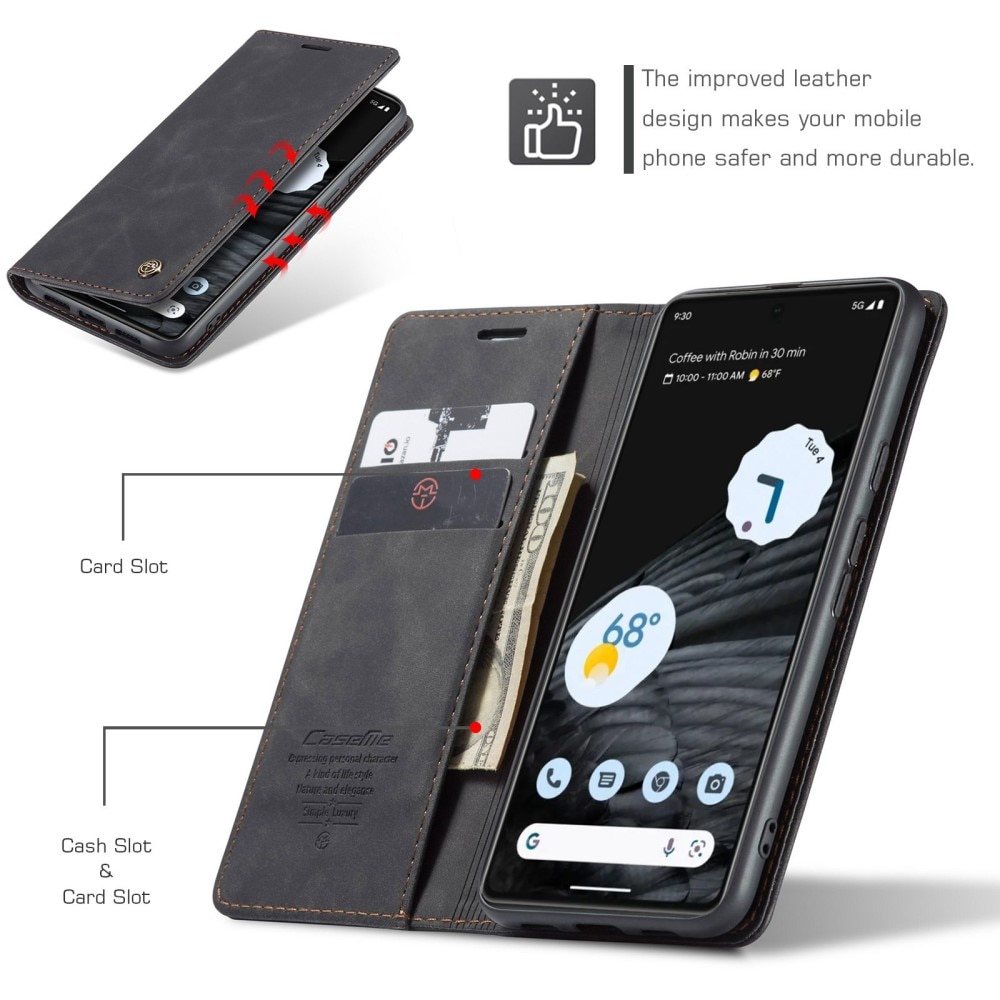 Étui portefeuille mince Google Pixel 7, Noir