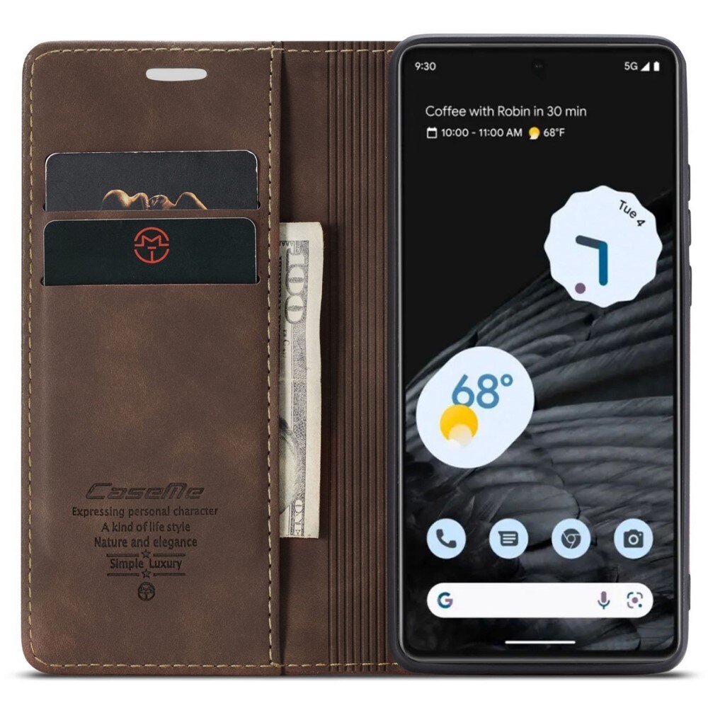 Étui portefeuille mince Google Pixel 7 marron