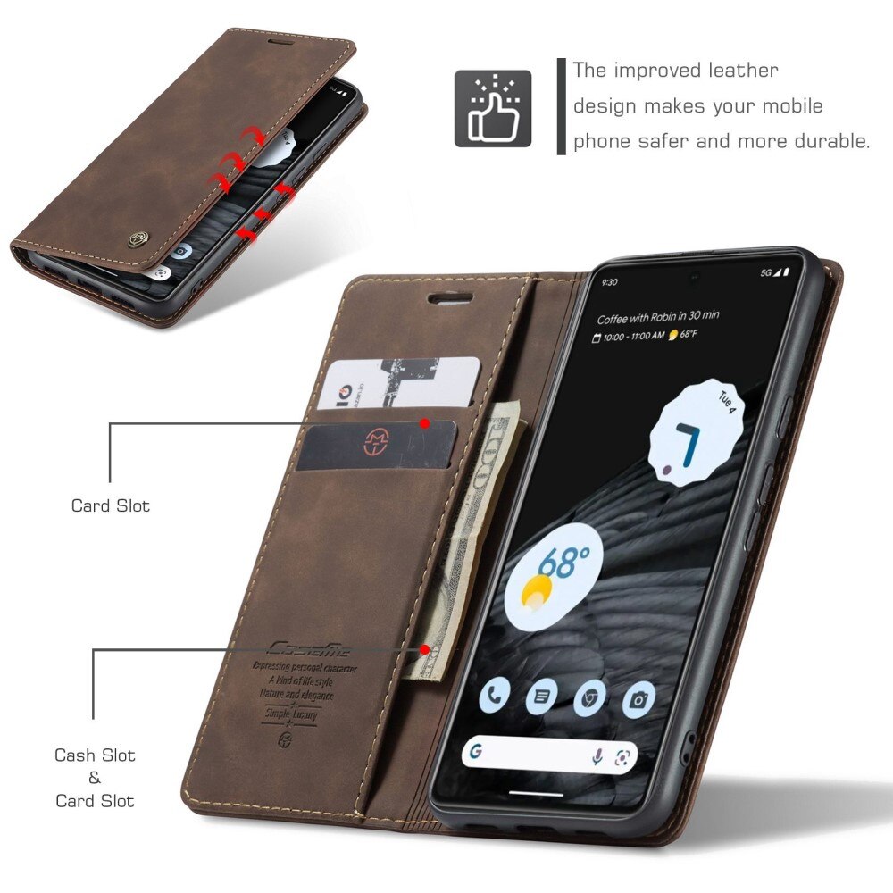 Étui portefeuille mince Google Pixel 7, Marron