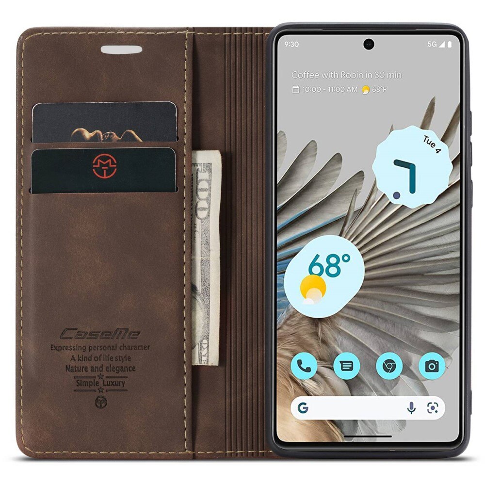 Étui portefeuille mince Google Pixel 7 Pro, Marron