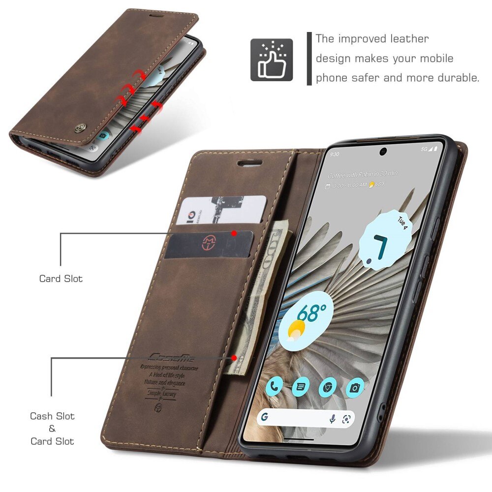 Étui portefeuille mince Google Pixel 7 Pro, Marron