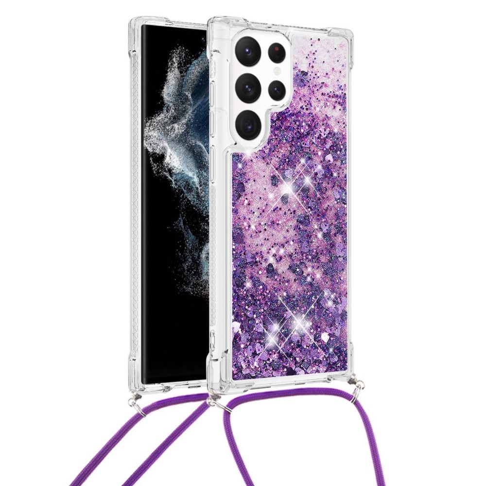 Coque cordon Glitter Powder TPU Samsung Galaxy S23 Ultra, violet