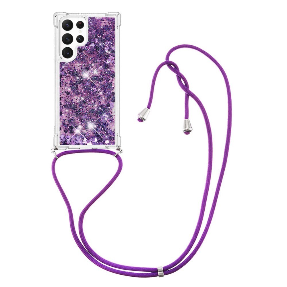 Coque cordon Glitter Powder TPU Samsung Galaxy S23 Ultra, violet