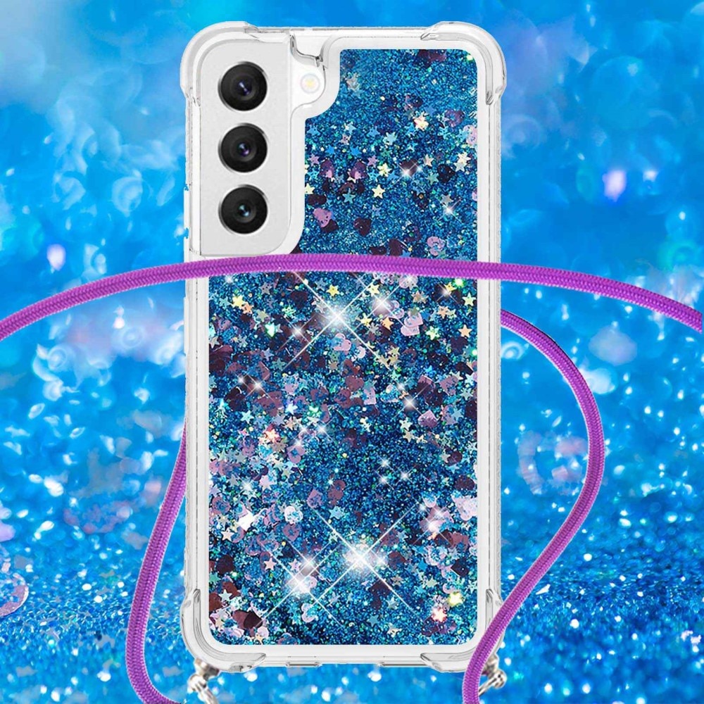 Coque cordon Glitter Powder TPU Samsung Galaxy S23, bleu