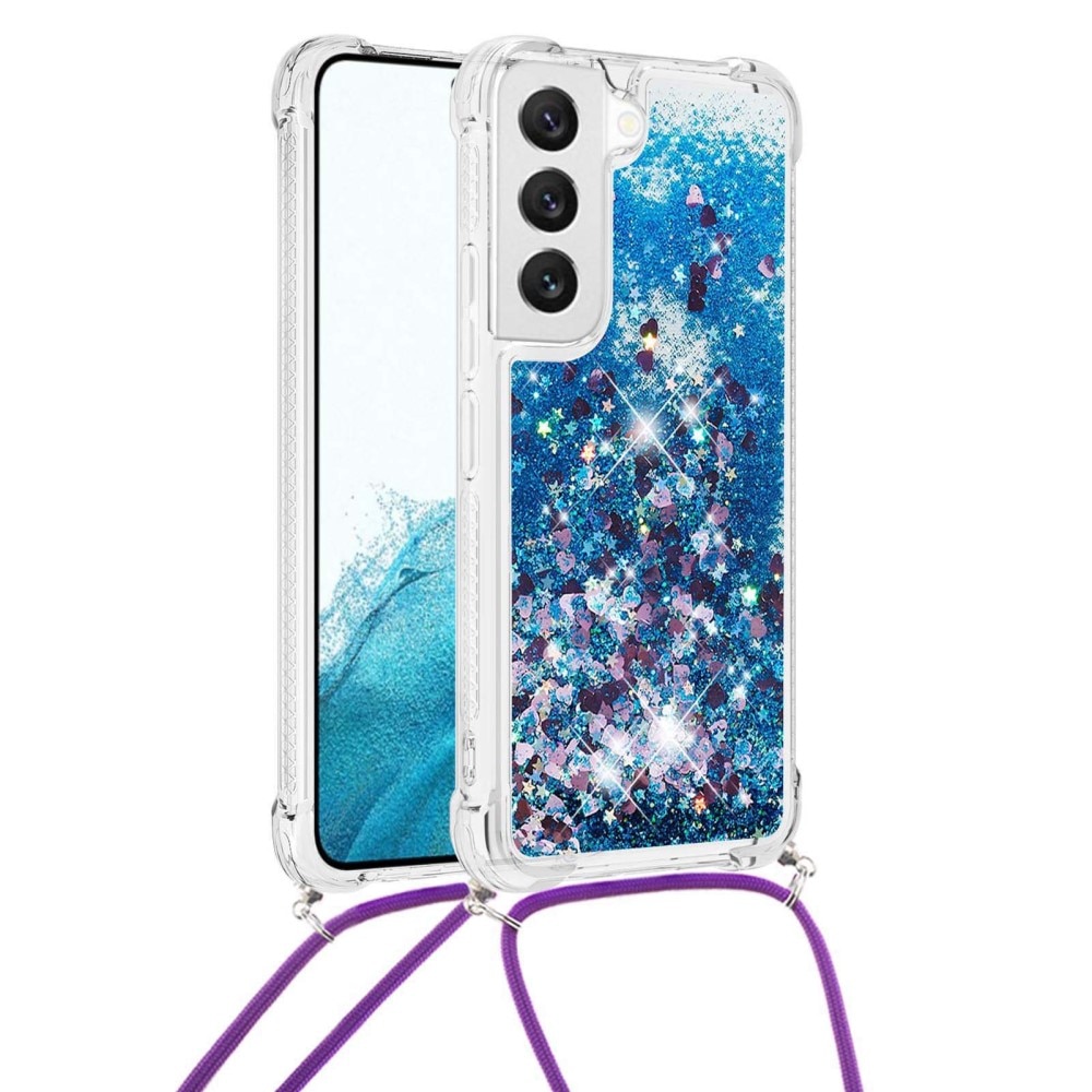 Coque cordon Glitter Powder TPU Samsung Galaxy S23, bleu