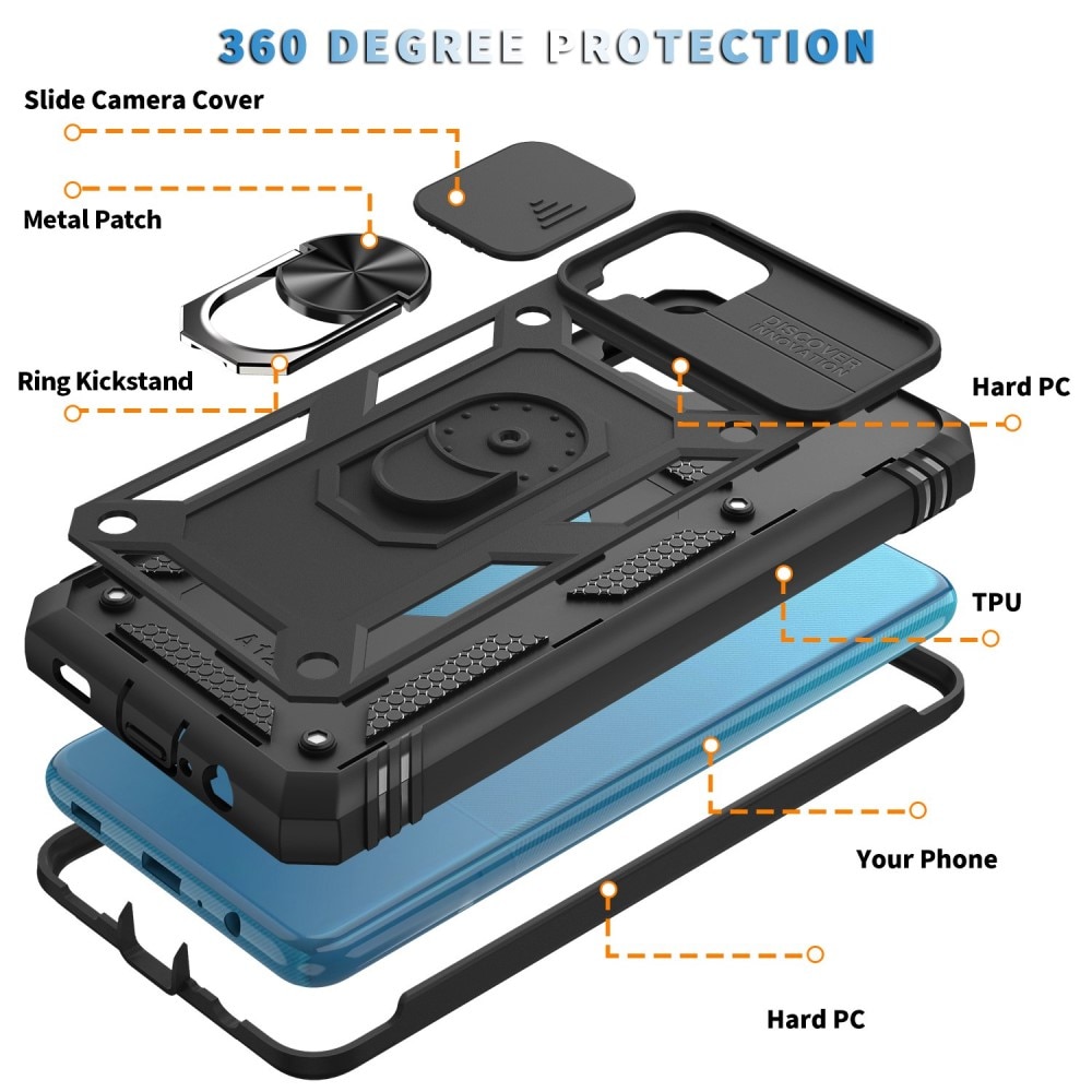 Coque Hybride Ring avec Protège Caméra Samsung Galaxy A42 5G, Noir