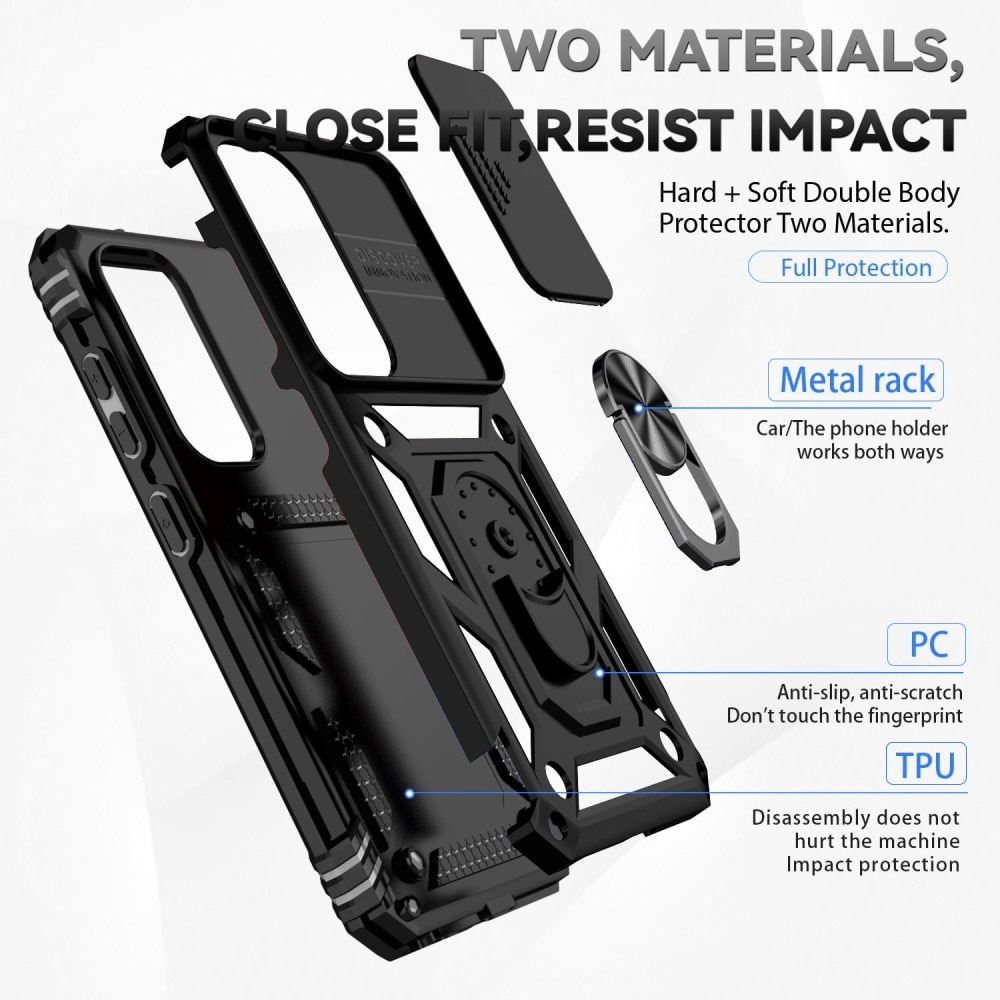 Coque Hybride Ring avec Protège Caméra Samsung Galaxy S23, Noir