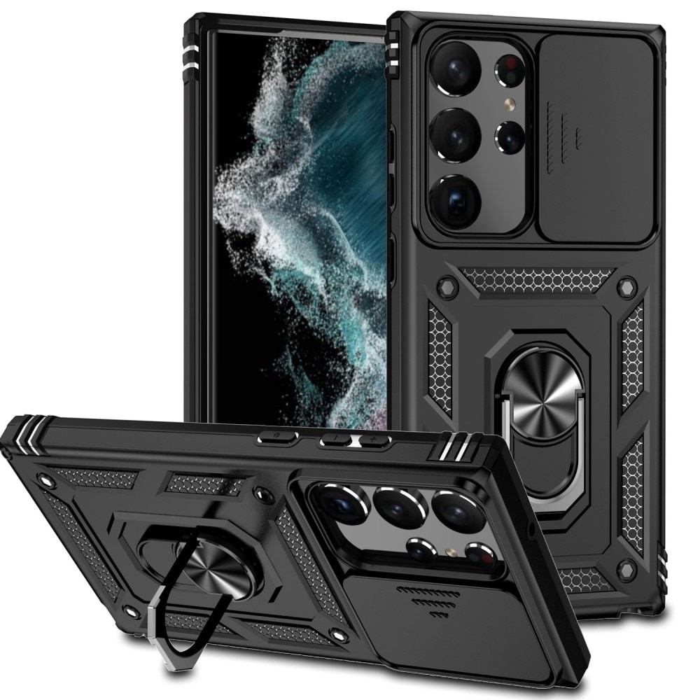 Coque Hybride Ring avec Protège Caméra Samsung Galaxy S23 Ultra, Noir