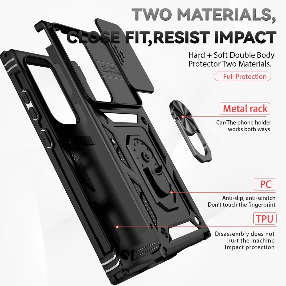 Coque Hybride Ring avec Protège Caméra Samsung Galaxy S23 Ultra, Noir