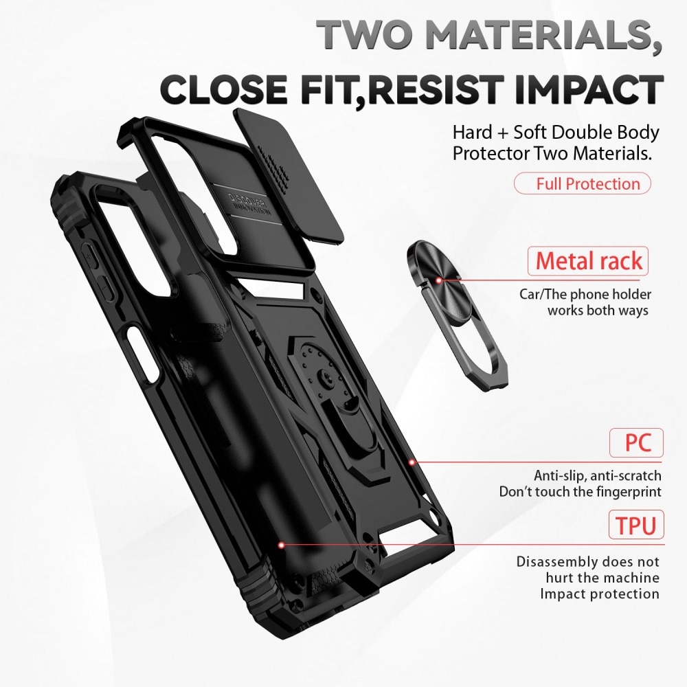 Coque Hybride Ring avec Protège Caméra Samsung Galaxy A14, Noir
