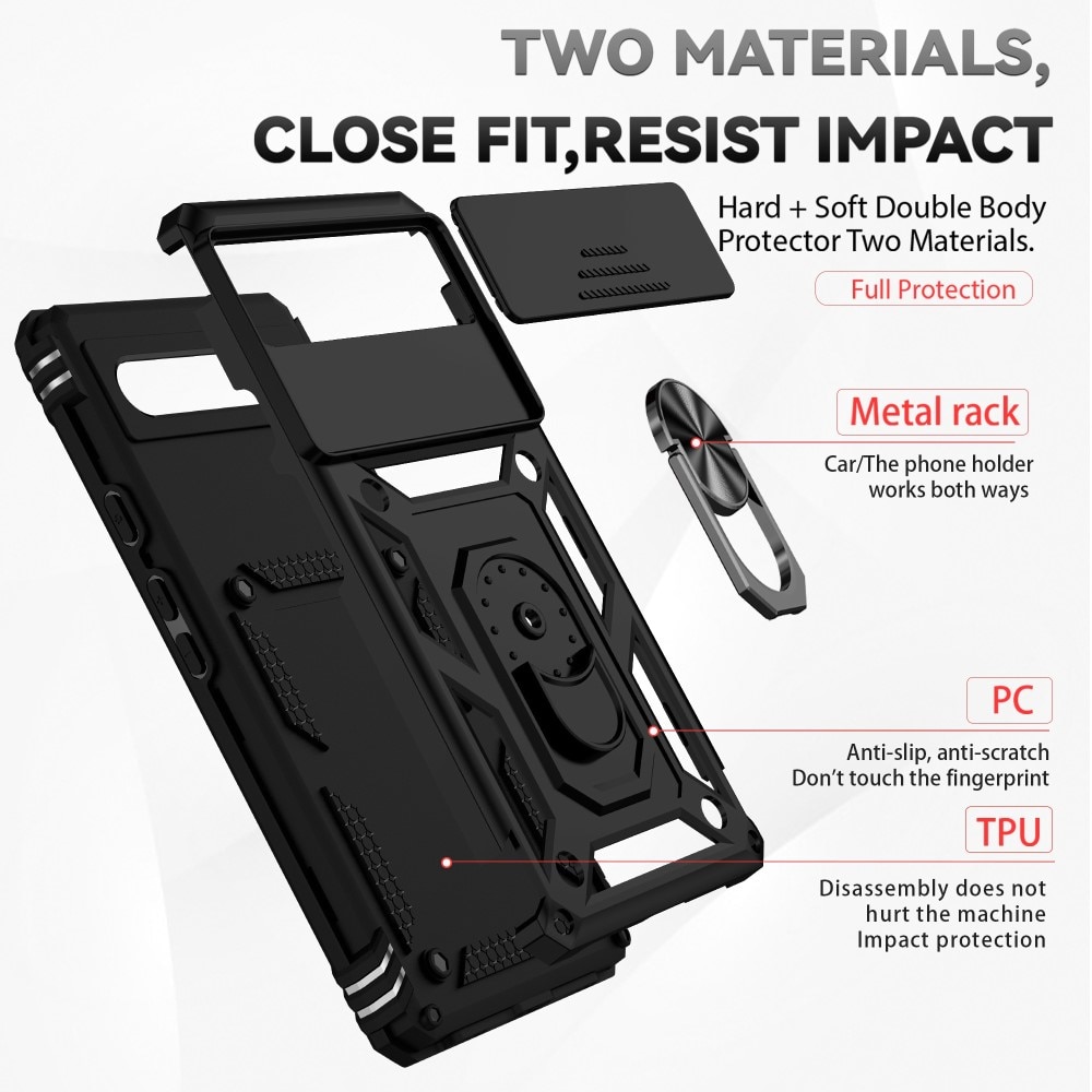 Coque Hybride Ring avec Protège Caméra Google Pixel 6a, Noir
