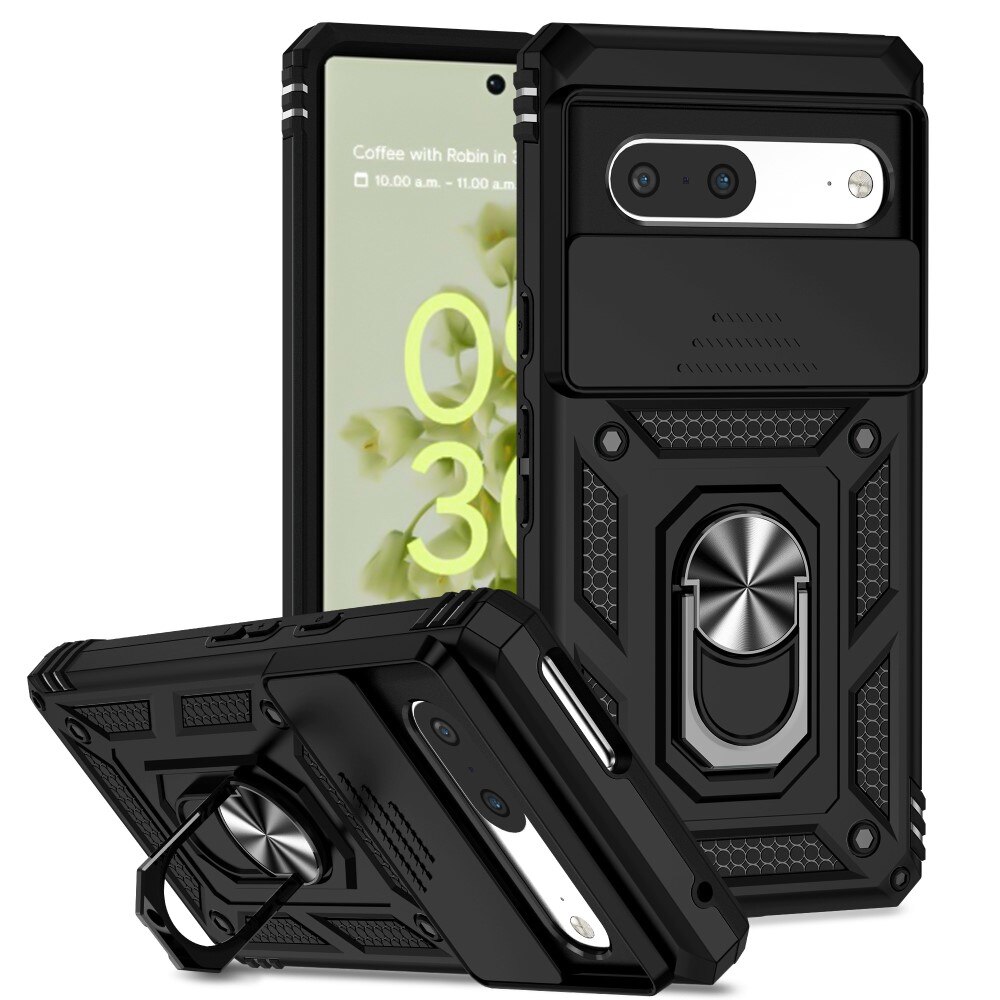 Coque Hybride Ring avec Protège Caméra Google Pixel 7a, Noir