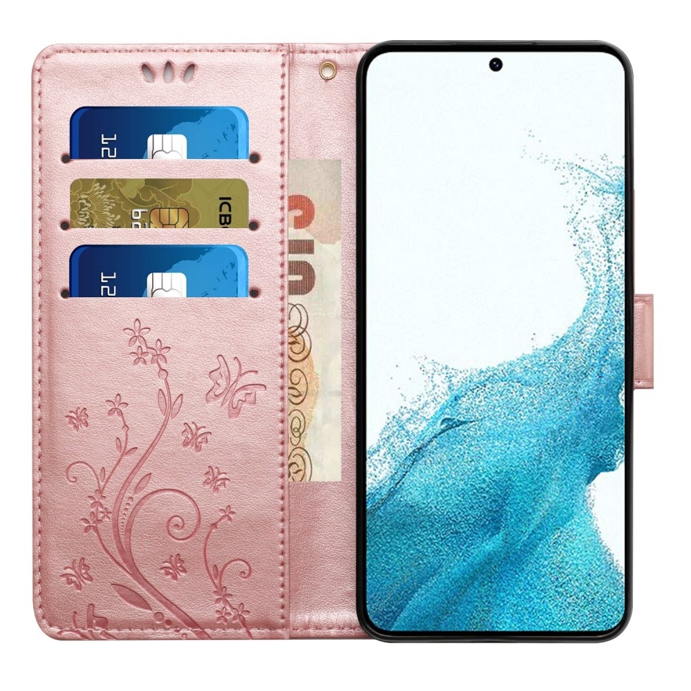 Étui en cuir à papillons pour Samsung Galaxy S23, Rose