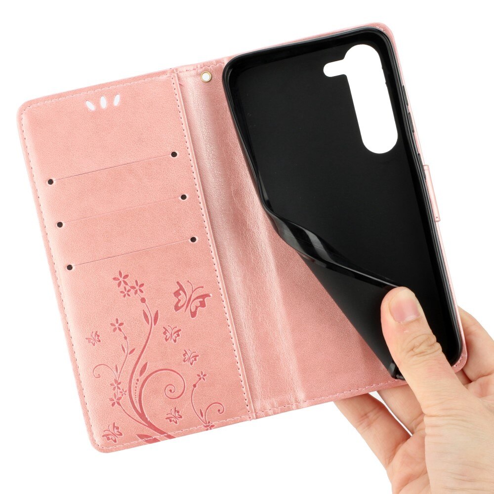 Étui en cuir à papillons pour Samsung Galaxy S23, Rose