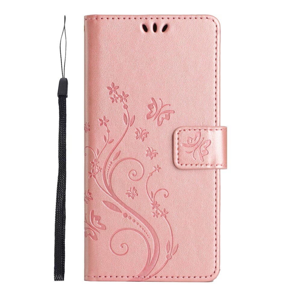Étui en cuir à papillons pour Samsung Galaxy S23, Rose