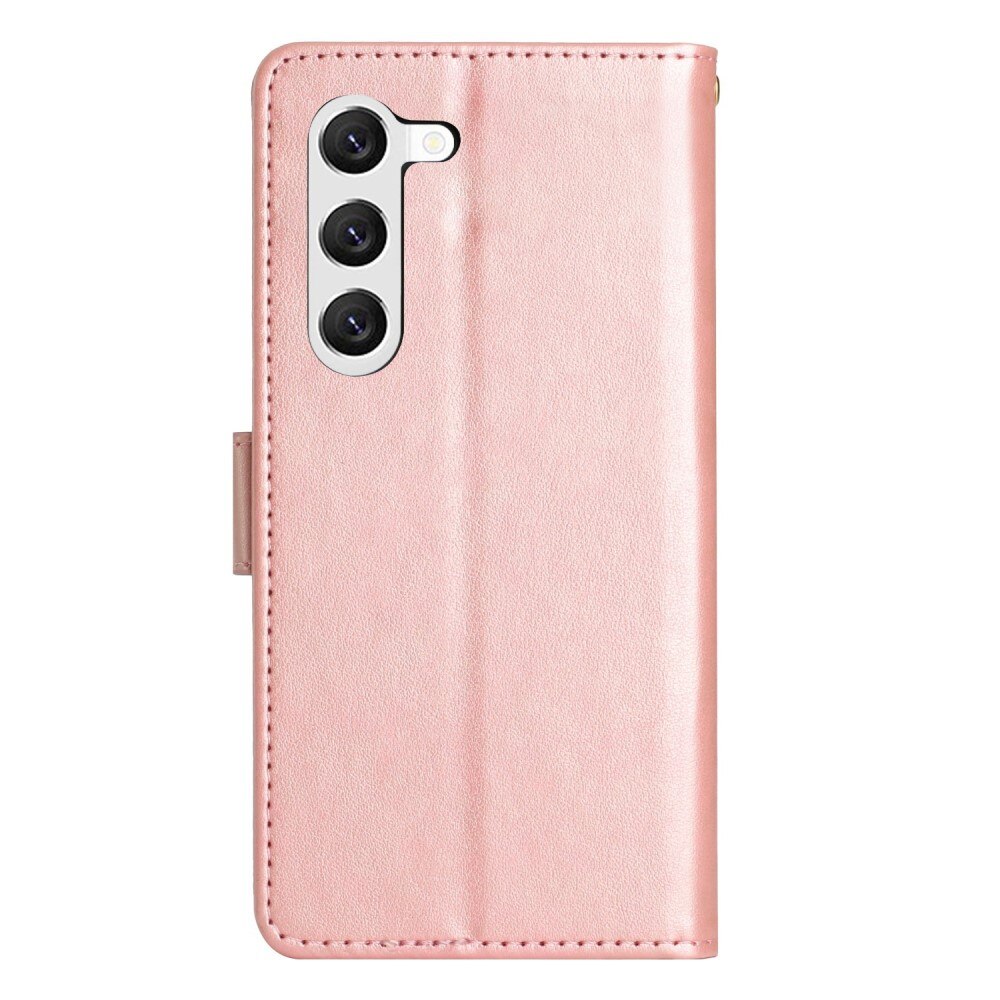 Étui en cuir à papillons pour Samsung Galaxy S23, Rose