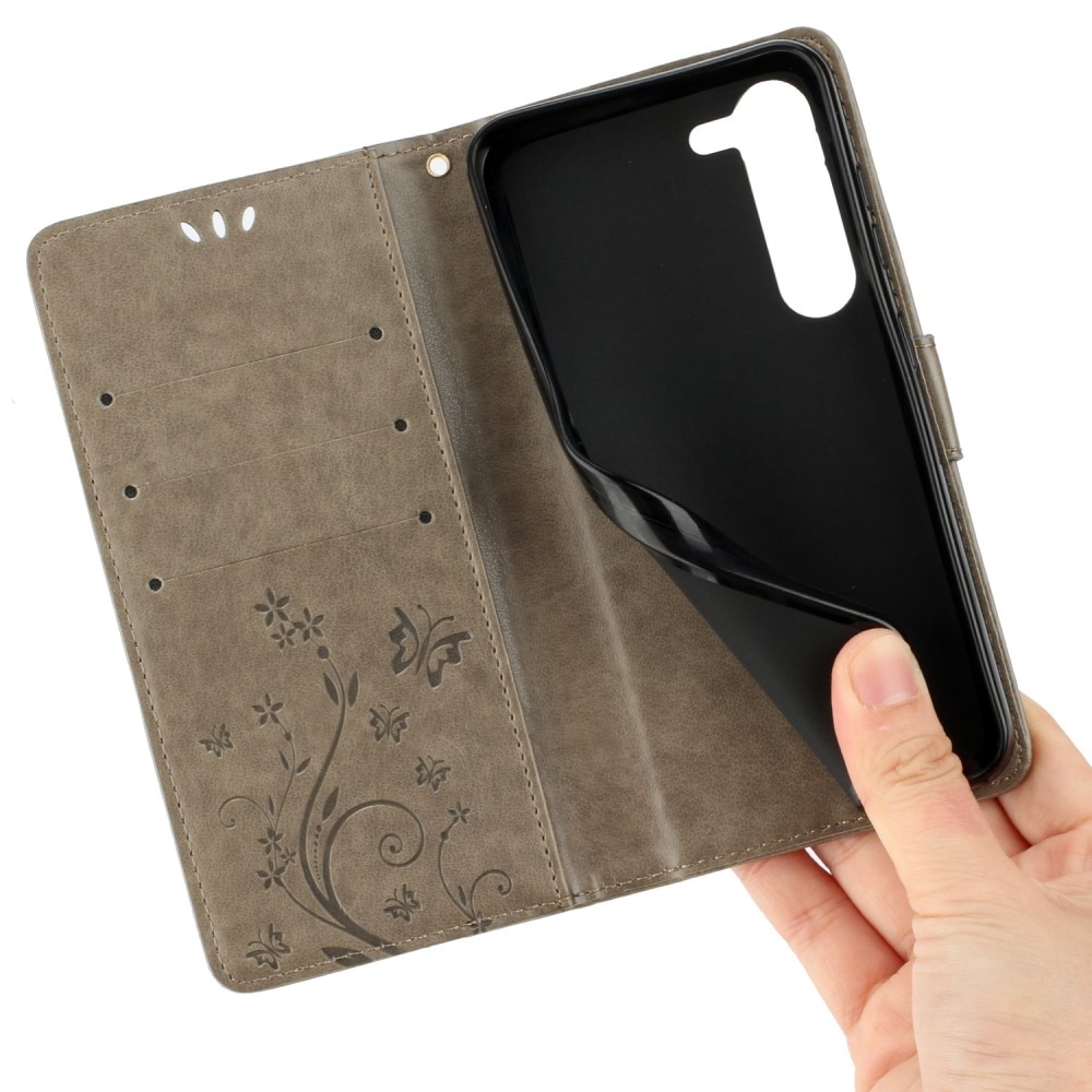 Étui en cuir à papillons pour Samsung Galaxy S23, Gris