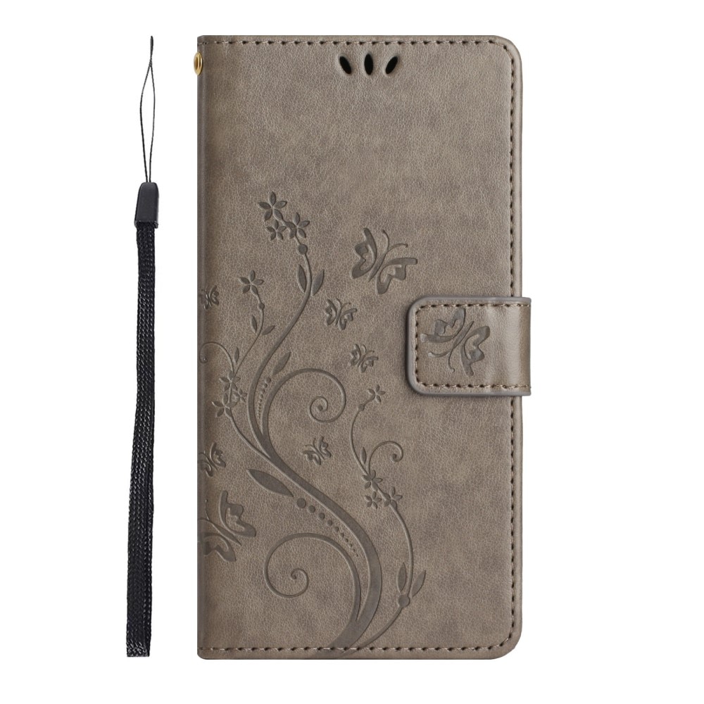 Étui en cuir à papillons pour Samsung Galaxy S23, Gris
