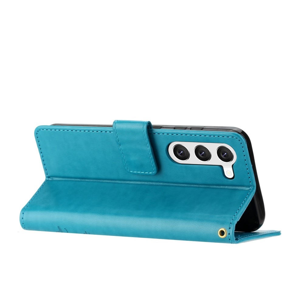 Étui en cuir à papillons pour Samsung Galaxy S23, Bleu