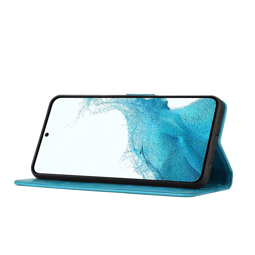 Étui en cuir à papillons pour Samsung Galaxy S23, bleu