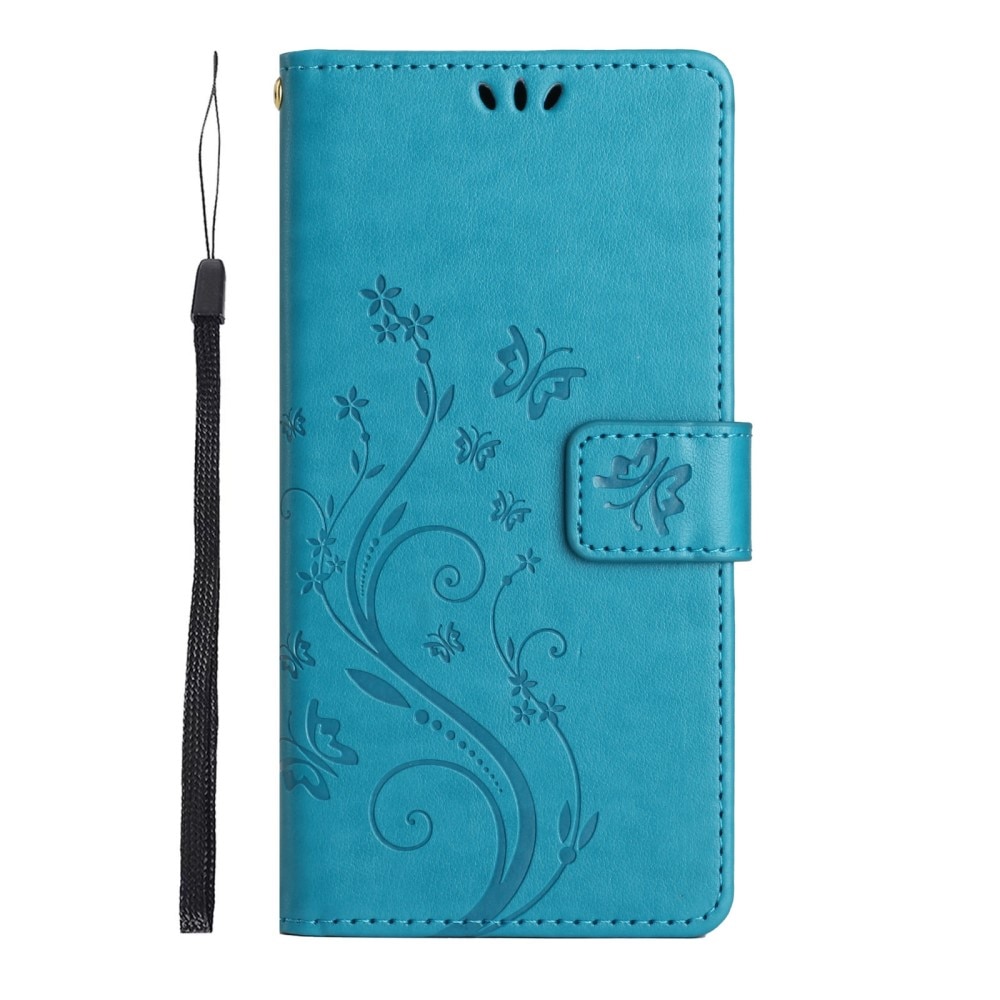 Étui en cuir à papillons pour Samsung Galaxy S23, Bleu